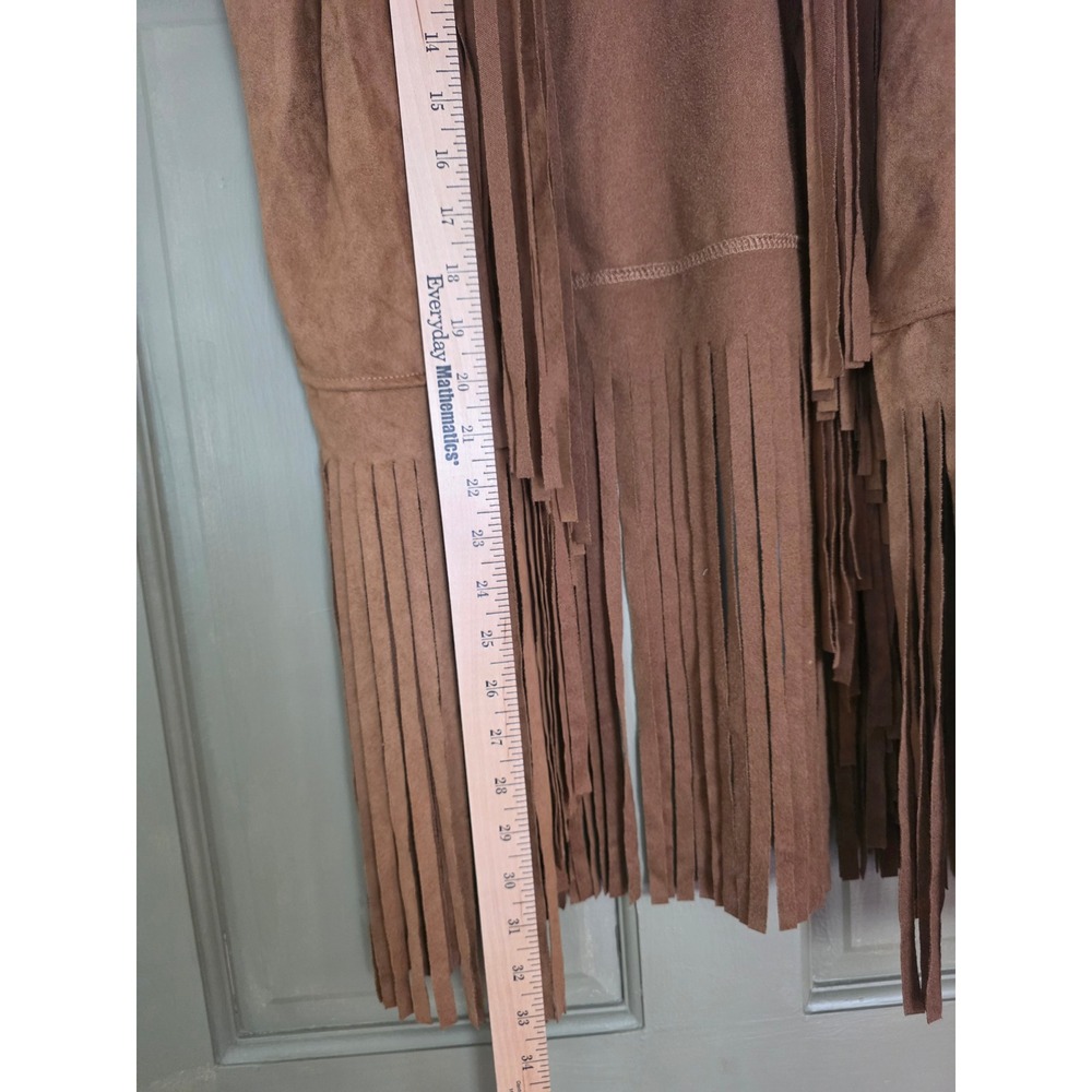 Womens XL Brown Faux Suede Fringe Vest Open Front Boho Western Tassel Sleeveless - Picture 5 of 5